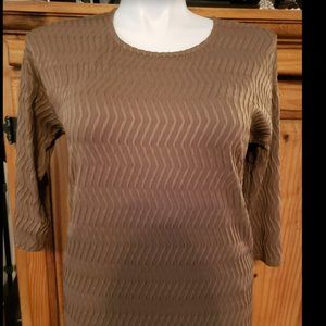 Chicos 1 Taupe Long Sleeve  Knit Top Blouse Round neckline Size 1 (M)
